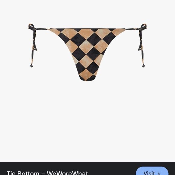 WeWoreWhat Black and Cream Checkered tie Bikini Bottom pale gold and black - Picture 2 of 4